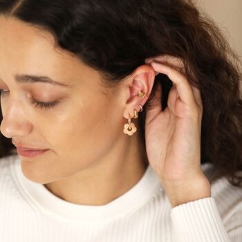 Pink Flower Charm Hoop Earrings In Gold, 4 of 5