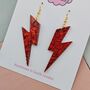 Red Glitter Lightning Bolt Earrings Small And Large, thumbnail 3 of 10