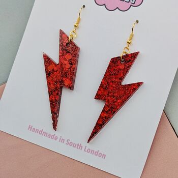 Red Glitter Lightning Bolt Earrings Small And Large, 3 of 10