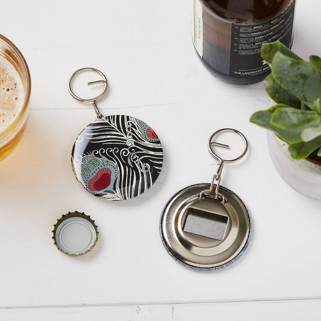 Image of Peacock Bottle Opener And Keyring, Black/Turquoise/Grey