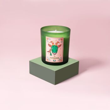 Capricorn Zodiac Illustration Frosted Green Candle, 3 of 3