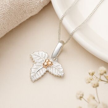 Personalised Sterling Silver Holly Necklace – December Birth Flower, 3 of 9