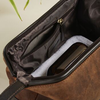 Personalised Leather And Suede Wash Bag, 5 of 5