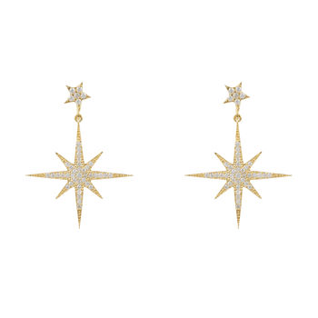 Petite Star Burst Drop Earring Gold Plated Silver, 3 of 6