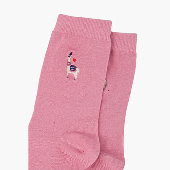 Embroidered Llama Ankle Socks Women's Pink, 3 of 4