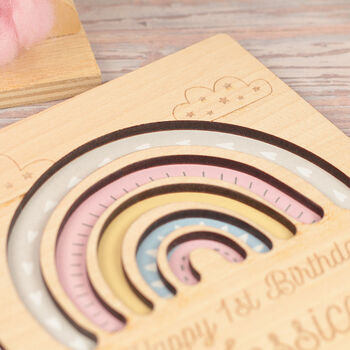 Pastel Rainbow Birthday Engraved Wooden Greetings Card, 4 of 6