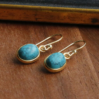 Gold Plated Turquoise Oval Earrings, 3 of 4