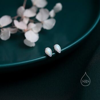 Tiny Opal Droplet Stud Earrings In Sterling Silver, 7 of 11