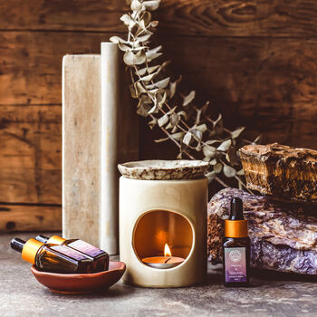 Crackled Cream And Marble Oil Burner – Ceramic Design, Wax Melt Compatible, 3 of 4