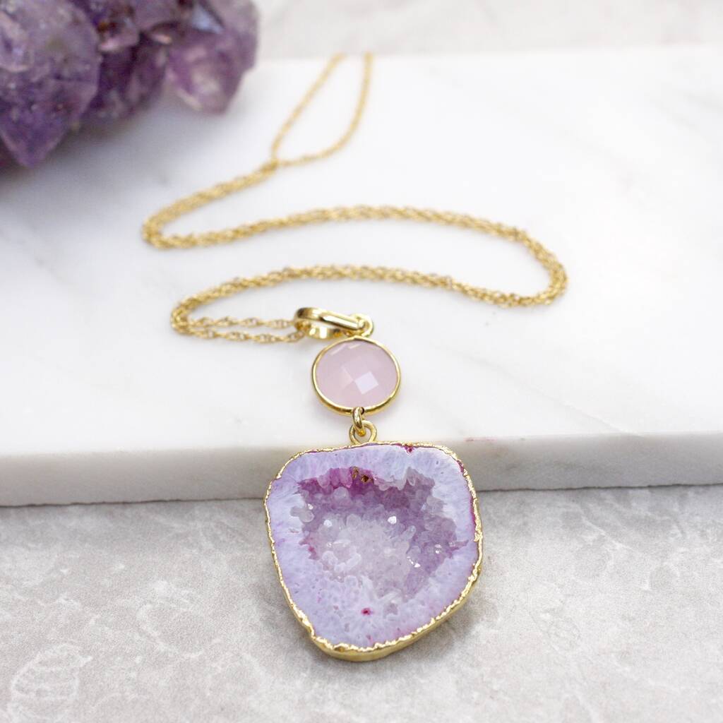 Pink Druzy Geode Gemstone Necklace By Magpie Living ...