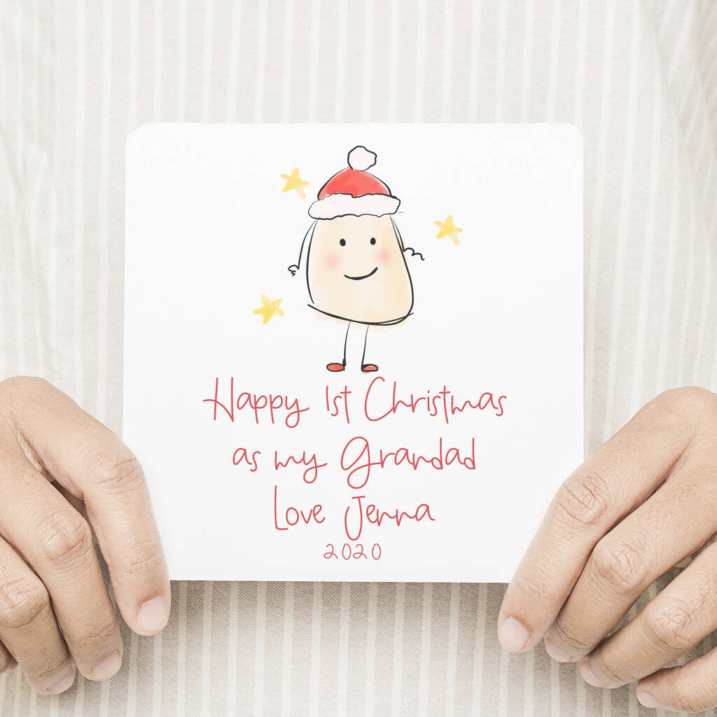Image of 1st Christmas As A Grandfather Personalised Xmas Card C, Red/Black/Blue