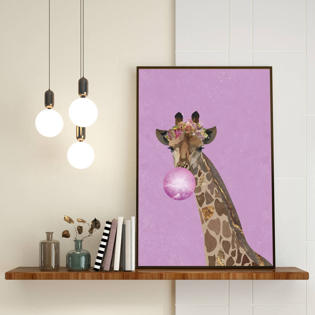 Framed Giraffe Bubblegum Pink Wall Art Print, 1 of 7