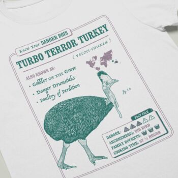 Funny Cassowary T Shirt 'Know your Turbo Terror Turkey', 2 of 4