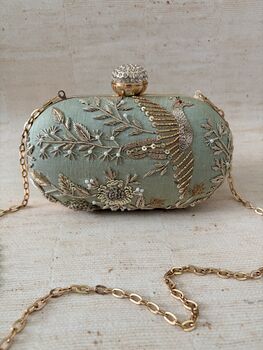 Mint Green Bird Oval Clutch, 2 of 8