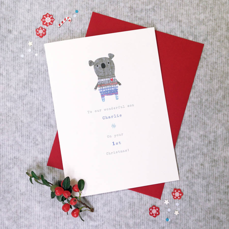Babys First Christmas Or Pick Your Message Koala Card, 1 of 11