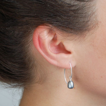 Long Grey Pearl Drop Earrings, 2 of 4