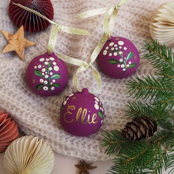 Personalised Festive Foliage Bauble Pink, 6 of 9