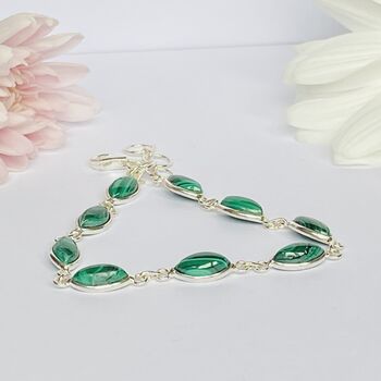 Solid Silver Bracelets With Natural Malachite Gemstones, 3 of 4