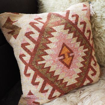 Turkish Kilim Rust Diamond Cushion, 12 of 12