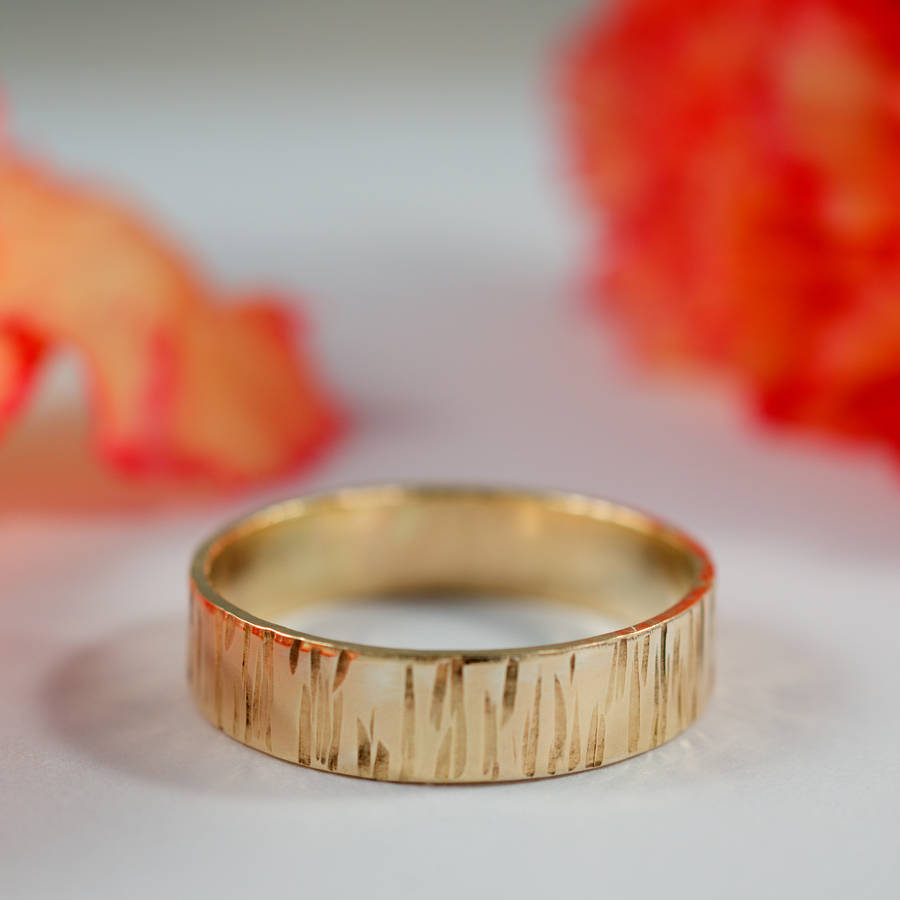Bark Effect Rings In 9ct Yellow Eco Gold By Fragment Designs