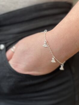 Sterling Silver Tilted Heart Charm Bracelet, 2 of 3