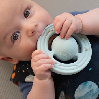 Teething Ringed Planet Toy. Natural Rubber Teether Planet Ch3w® Space Themed Bath Toy. Best Baby Grasping Toy. Baby Sensory Ring. Baby Gift, 2 of 12