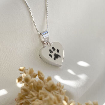 Sterling Silver Paw Print Heart Locket Necklace, 2 of 8