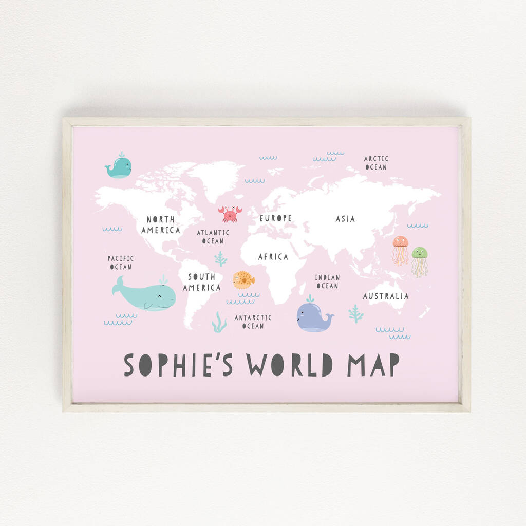 Personalised World Map Nursery Print By pluen