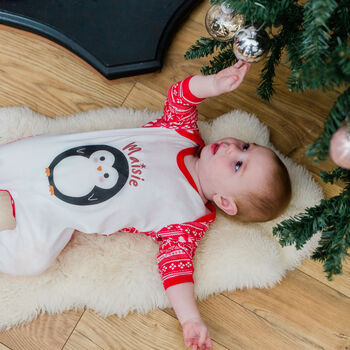 Personalised Nordic Penguin Family Christmas Pyjamas, 6 of 12