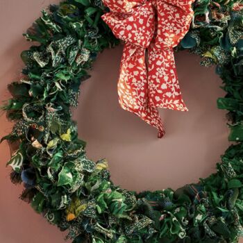 Recycled Sari Green Wreath With Bow, 2 of 2