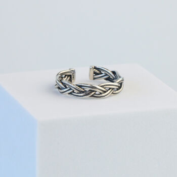 Sterling Silver Woven Rope Band Adjustable Ring, 2 of 4