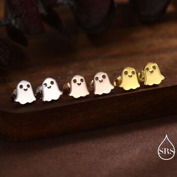 Little Cute Ghost Stud Earrings In Sterling Silver, 3 of 12