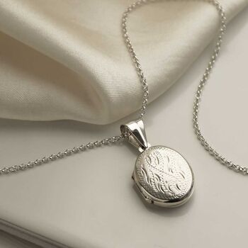 Sterling Silver Decorative Oval Locket, 2 of 7