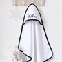 Personalised Baby Hooded Towel With Black Trim, thumbnail 2 of 7
