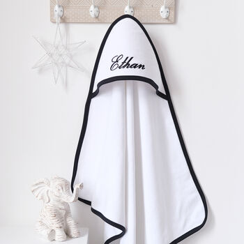 Personalised Baby Hooded Towel With Black Trim, 2 of 7