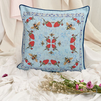 Hopsack Cushion Cover 'Strawberry Garden', 2 of 2