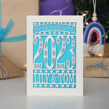 Our First Christmas 2023 Personalised Papercut Card, 2 of 11