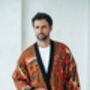Red Men's Full Length Batik Kimono Robe, thumbnail 1 of 6