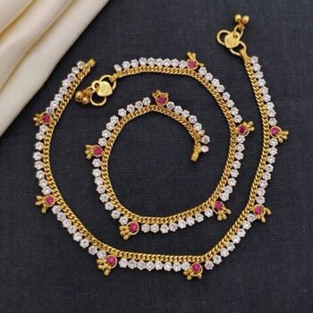Gold Plated Crystal Stone Dangle Charm Payal Anklet, 3 of 3