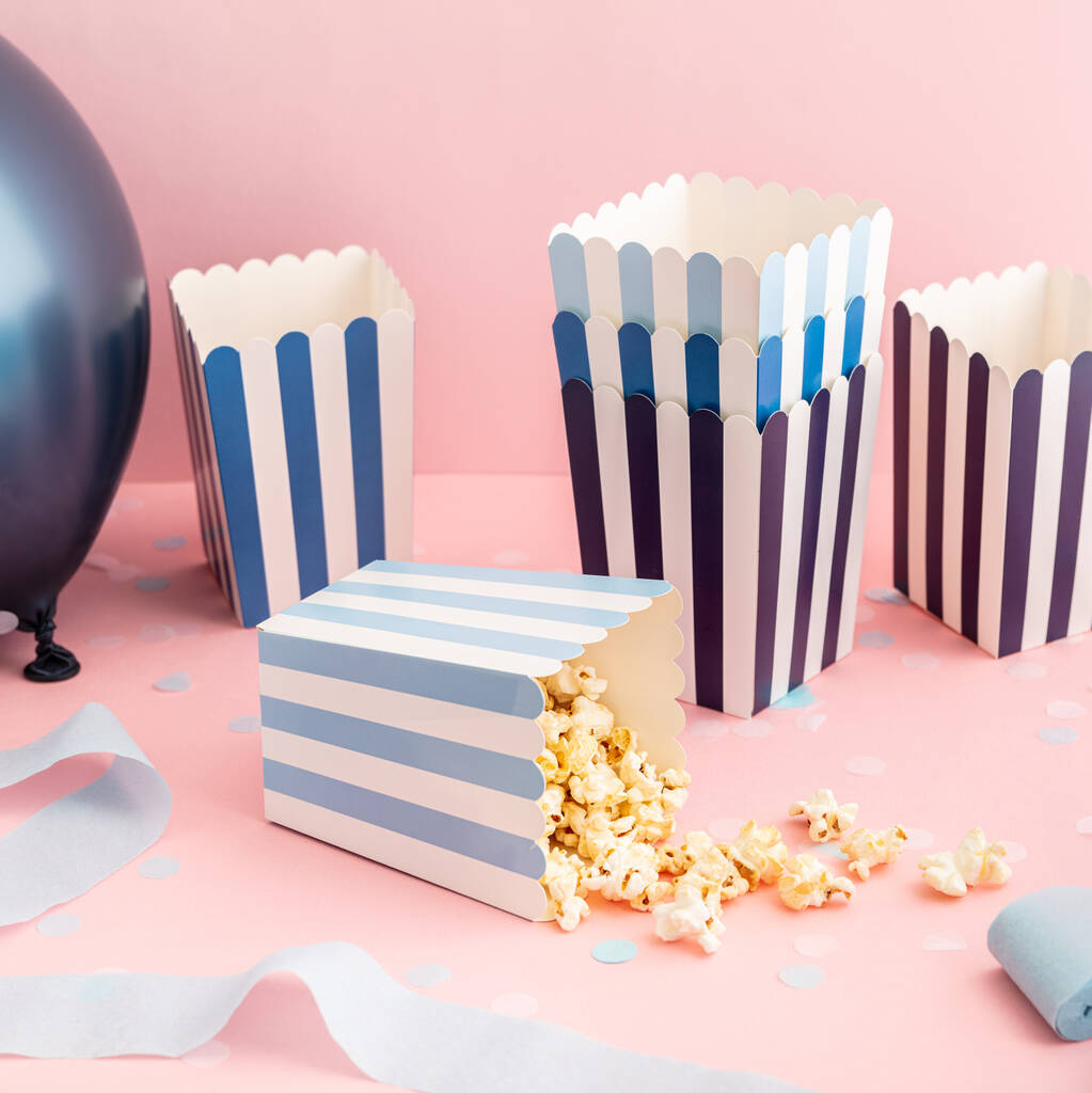 Blue Stripy Popcorn Snack Party Boxes