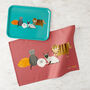 Cat Characters Large Tray + Aqua Tea Towel Gift Set, thumbnail 1 of 6
