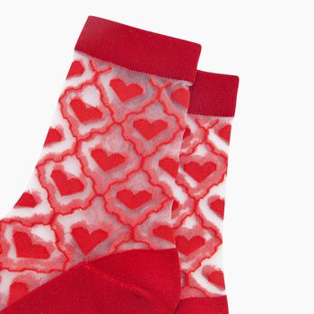 Heart Ribbon Combed Cotton Sheer Pop Socks In Red, 2 of 4