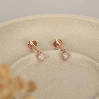 Sterling Silver Tiny Teardrop Cz 16 G Flat Back Labret Earrings, 7 of 11