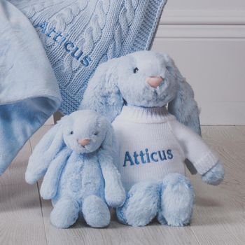 Personalised Striped Baby Blanket And Bashful Bunny, 3 of 8