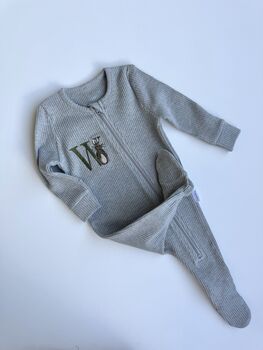 Easter Initial Personalised Baby Zip Sleepsuit | Newborn Essentials Design #E4, 5 of 7