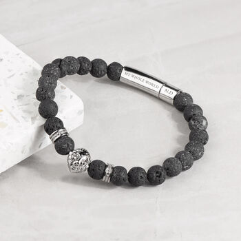 Personalised Men's Silver Plated Lion Beaded Bracelet, 6 of 8