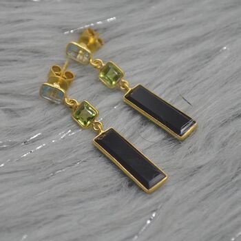 Black Onyx, Peridot, Blue Topaz Earrings, 5 of 11