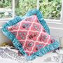 Block Printed Pink And Blue Floral Indian Cushion, thumbnail 1 of 2