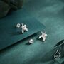 Tiny Mistletoe Stud Earrings In Sterling Silver, thumbnail 4 of 11