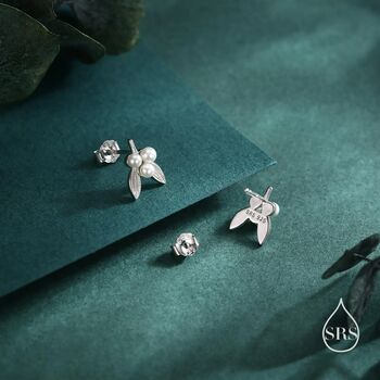 Tiny Mistletoe Stud Earrings In Sterling Silver, 4 of 11
